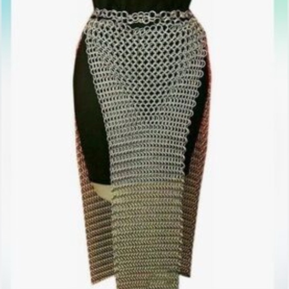 Silver metallic skirt harness festival rave chain mail festival rave renaissance